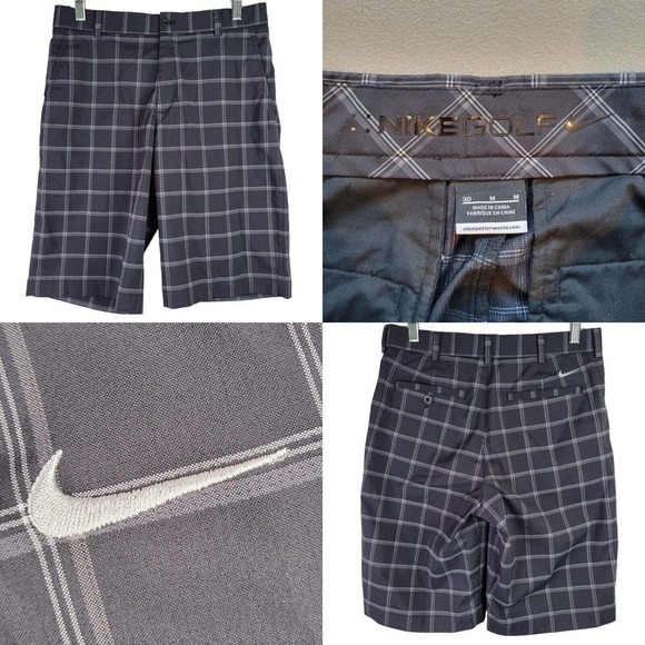 Nike Shorts Mens 30 Plaid Dri Fit Golf Chino Standard Fit Lightweight Zip Tech - Picture 1 of 10